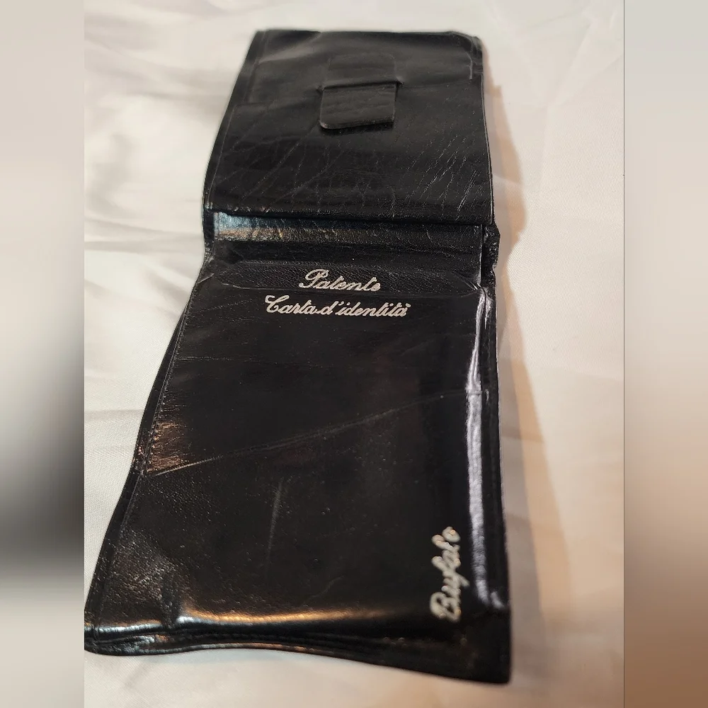 Men's Vintage Black Leather Wallet Patents Cartad'identita Bufalo